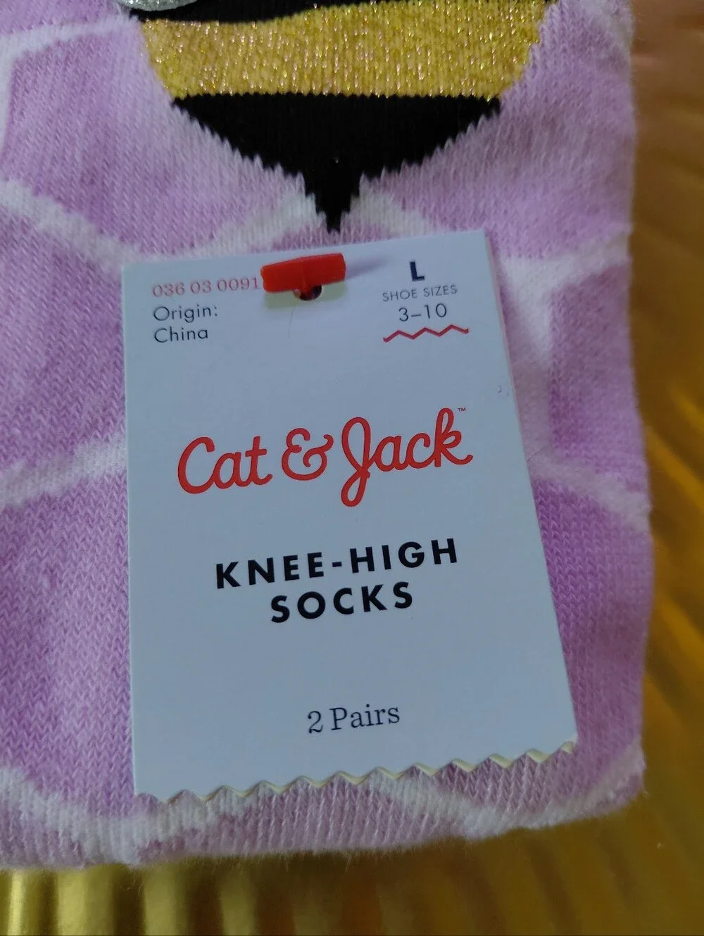 Cat & Jack Pink Bee Knee-High Socks with Sparkly Silver Wings. NWT Size L